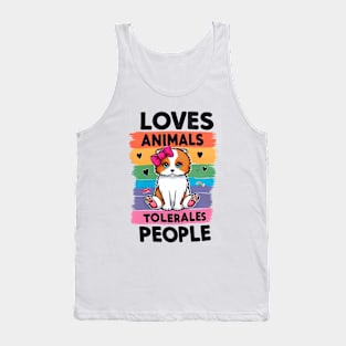 loves animals tolerates people quote Cat Lover & Dog Love Tank Top